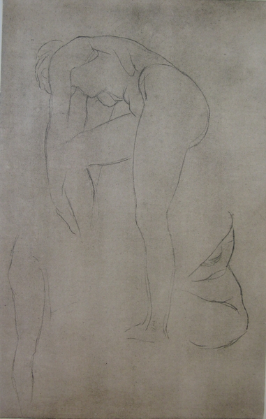 Study of a nude woman stooping